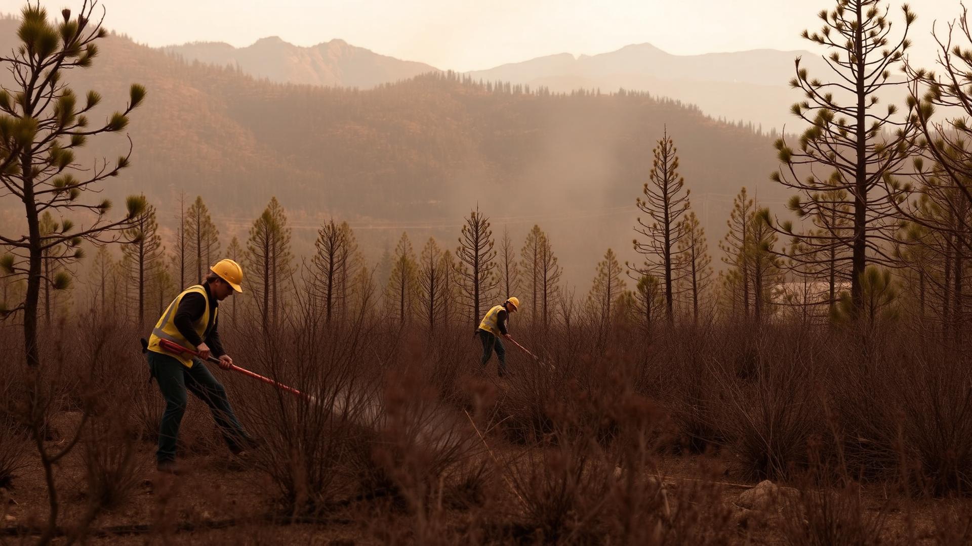 Crew clearing brush in a Sierra Nevada pine forest